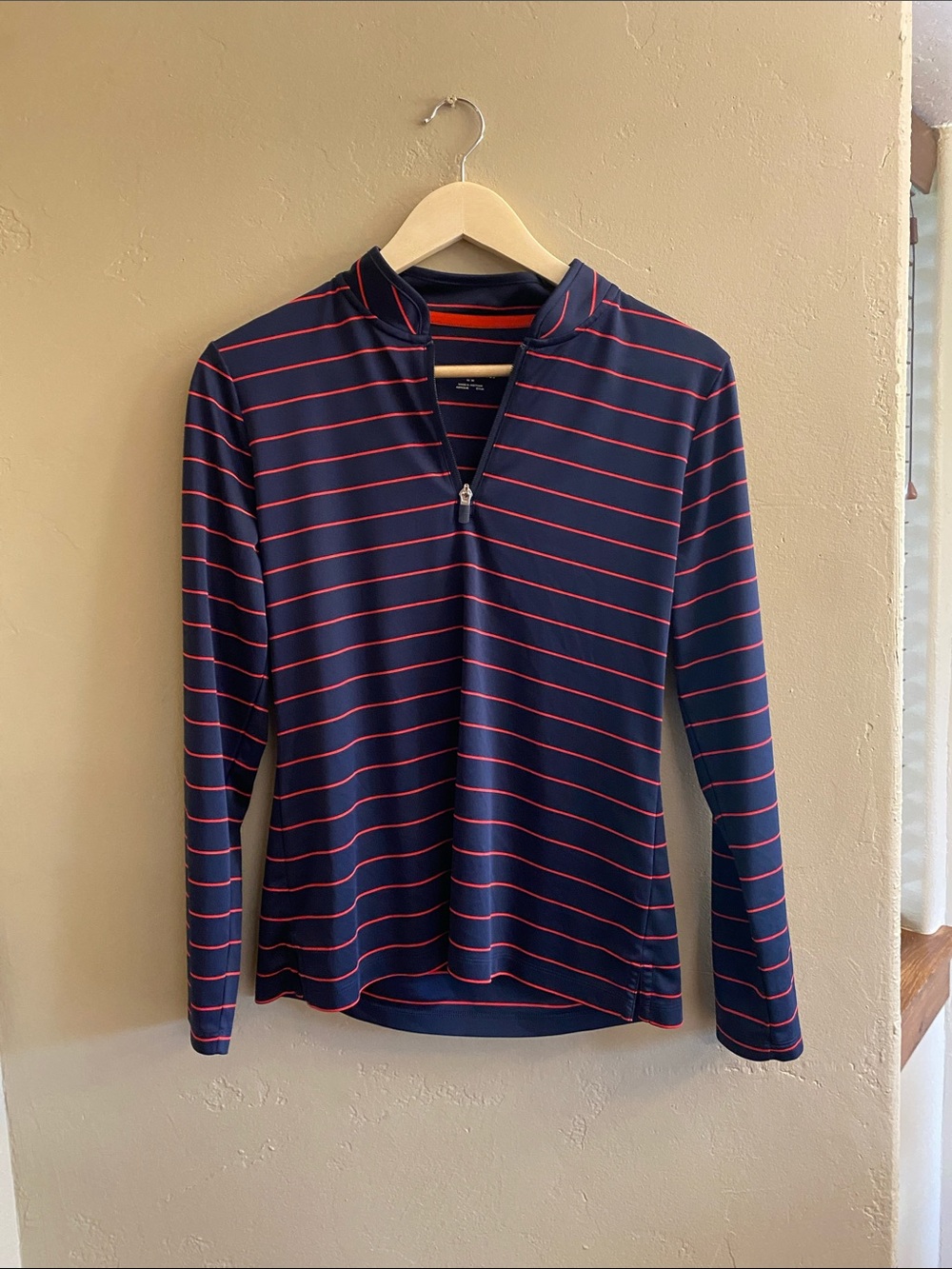 Tory Sport Navy Long-Sleeve Quarter-Zip with Pink Stripes